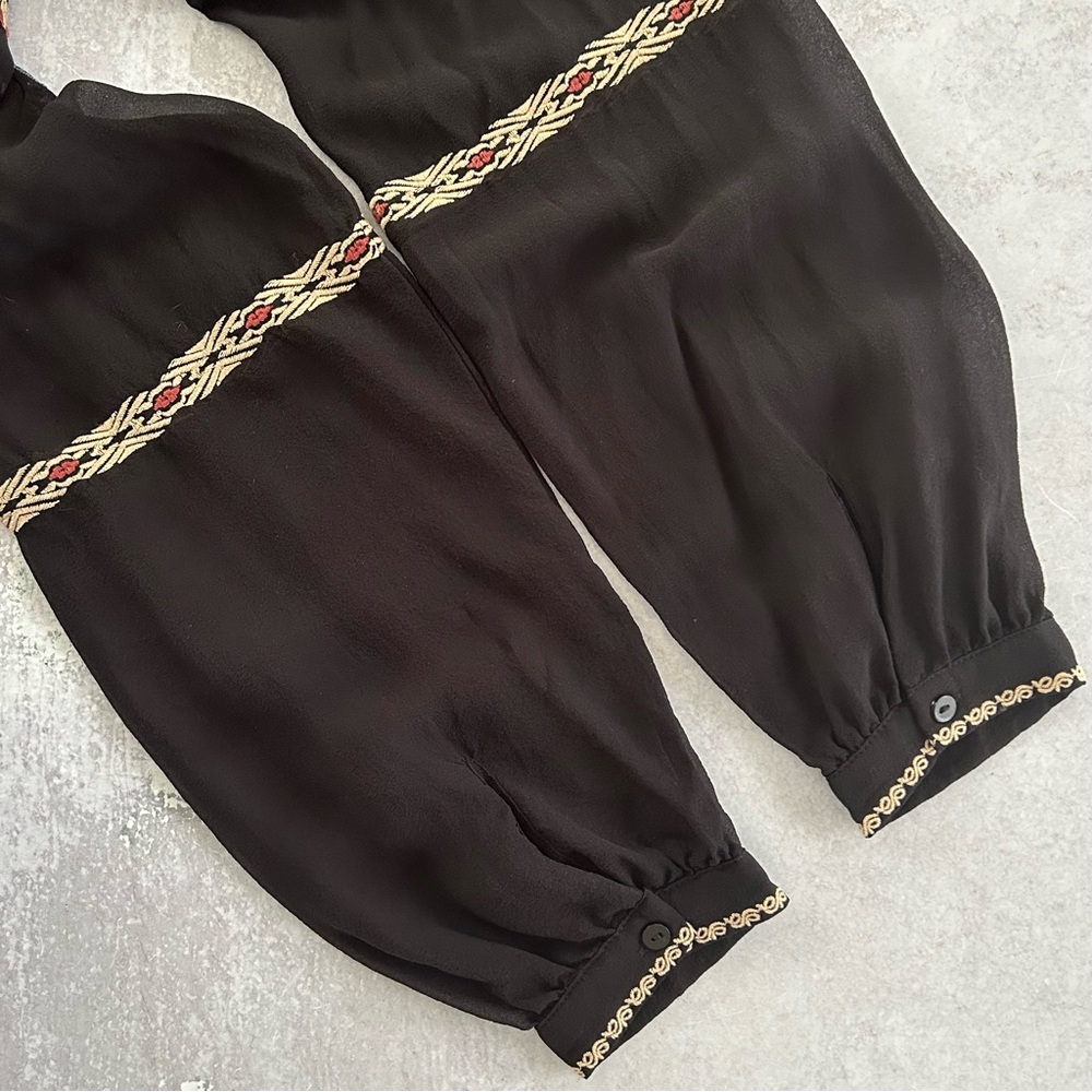 Sundance Mythical Spirit Silk Floral Embroidered Top in Black XS - Picture 7 of 9